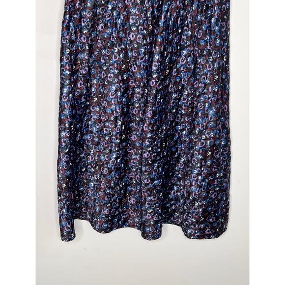 Ganni Floral Print Crinkled Stretch Satin Pencil Midi Skirt Black/Purple/Blue 40 - Picture 9 of 11